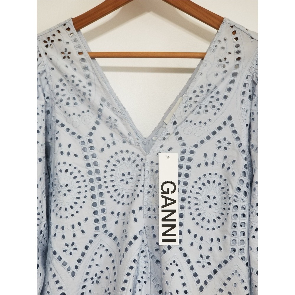 NWT GANNI Broderie Anglaise Eyelet Lace Midi Dress Light Blue EU 32/ US 0 $475 - Picture 11 of 16